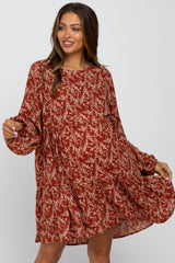 Rust Floral Ruffle Hem Maternity Dress