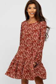 Rust Floral Ruffle Hem Dress