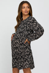 Black Floral Ruffle Hem Maternity Dress