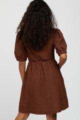 Brown Textured Puff Sleeve Dress