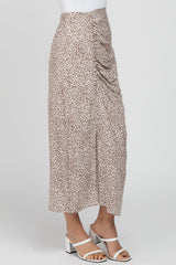 White Leopard Print Side Button Maxi Skirt