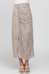 White Leopard Print Side Button Maxi Skirt