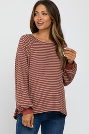 Rust Striped Bubble Sleeve Maternity Top