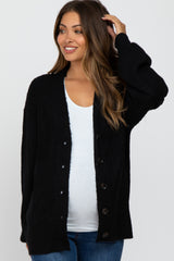 Black Basic Chunky Knit Maternity Cardigan