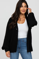 Black Basic Chunky Knit Maternity Cardigan