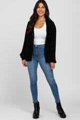 Black Basic Chunky Knit Cardigan