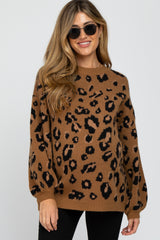 Camel Leopard Print Knit Maternity Sweater