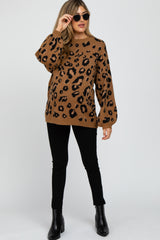 Camel Leopard Print Knit Maternity Sweater