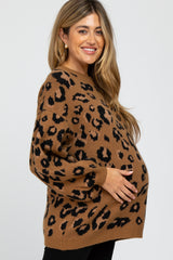 Camel Leopard Print Knit Maternity Sweater