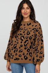 Camel Leopard Print Knit Maternity Sweater