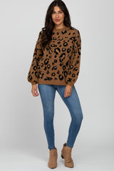 Teal Leopard Print Knit Sweater