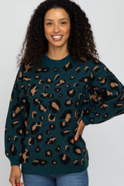 Teal Leopard Print Knit Sweater