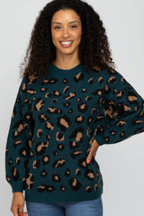 Teal Leopard Print Knit Maternity Sweater