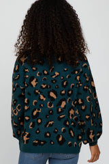 Teal Leopard Print Knit Sweater