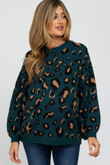 Teal Leopard Print Knit Maternity Sweater