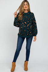 Teal Leopard Print Knit Maternity Sweater