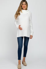 Ivory Brushed Knit Cowl Neck Long Sleeve Maternity Top