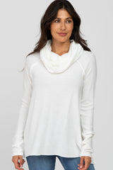 Ivory Brushed Knit Cowl Neck Long Sleeve Top