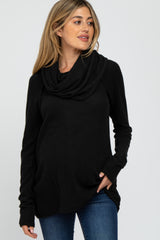 Black Brushed Knit Cowl Neck Long Sleeve Maternity Top