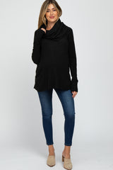 Black Brushed Knit Cowl Neck Long Sleeve Maternity Top