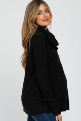 Black Brushed Knit Cowl Neck Long Sleeve Maternity Top