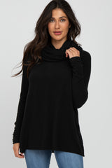 Black Brushed Knit Cowl Neck Long Sleeve Maternity Top