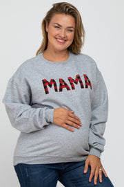 Heather Grey Checkered Mama Maternity Plus Sweatshirt