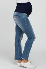 Blue Distressed Raw Hem Maternity Jeans