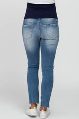 Blue Distressed Raw Hem Maternity Jeans