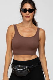 Mocha Ribbed Seamless Cross Back Sports Bra