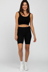 Black Ribbed Seamless Cross Back Sports Bra