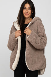 Taupe Sherpa Fleece Hooded Jacket