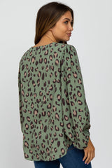 Olive Animal Print Balloon Sleeve Maternity Blouse