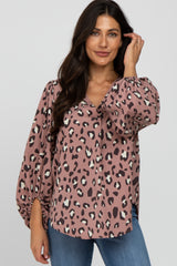 Mauve Animal Print Balloon Sleeve Blouse