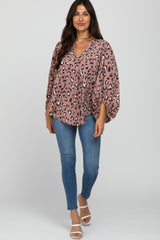 Mauve Animal Print Balloon Sleeve Blouse