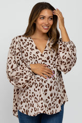 Cream Animal Print Balloon Sleeve Maternity Blouse