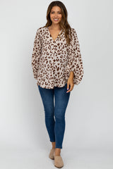 Cream Animal Print Balloon Sleeve Maternity Blouse