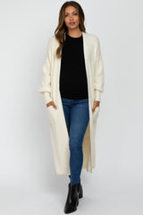 Ivory Bubble Sleeve Long Maternity Cardigan