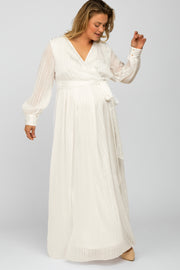 White Sparkle Chiffon Plus Maternity Maxi Dress