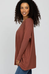 Brown Pocketed Dolman Sleeve Top