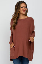 Brown Pocketed Dolman Sleeve Maternity Top