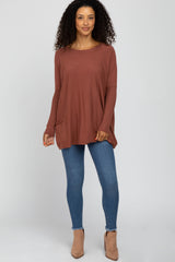 Brown Pocketed Dolman Sleeve Top