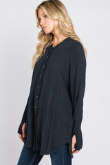 Black Distressed Seam Button Down Top