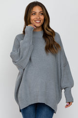 Heather Grey Mock Neck Exposed Seam Maternity Sweater