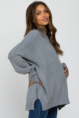 Heather Grey Mock Neck Exposed Seam Maternity Sweater