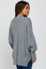 Heather Grey Mock Neck Exposed Seam Maternity Sweater