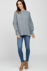 Heather Grey Mock Neck Exposed Seam Sweater