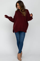 Burgundy Mock Neck Exposed Seam Maternity Sweater