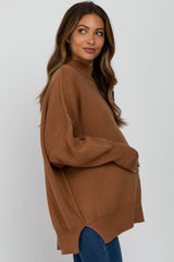 Camel Mock Neck Exposed Seam Maternity Sweater