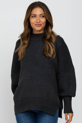 Charcoal Mock Neck Exposed Seam Maternity Sweater